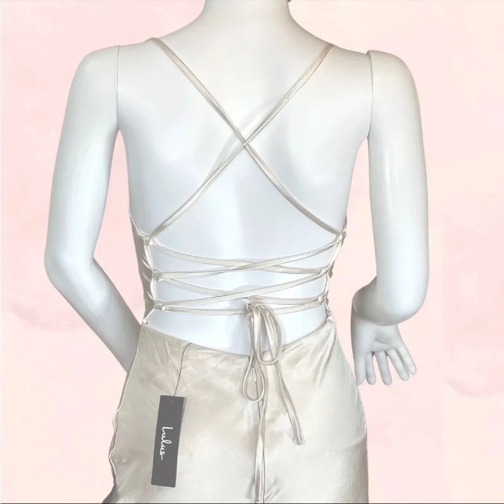 Elegant Cream Satin Slip Dress - Picture 2 of 5
